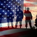 Flag with soldiers in foreground